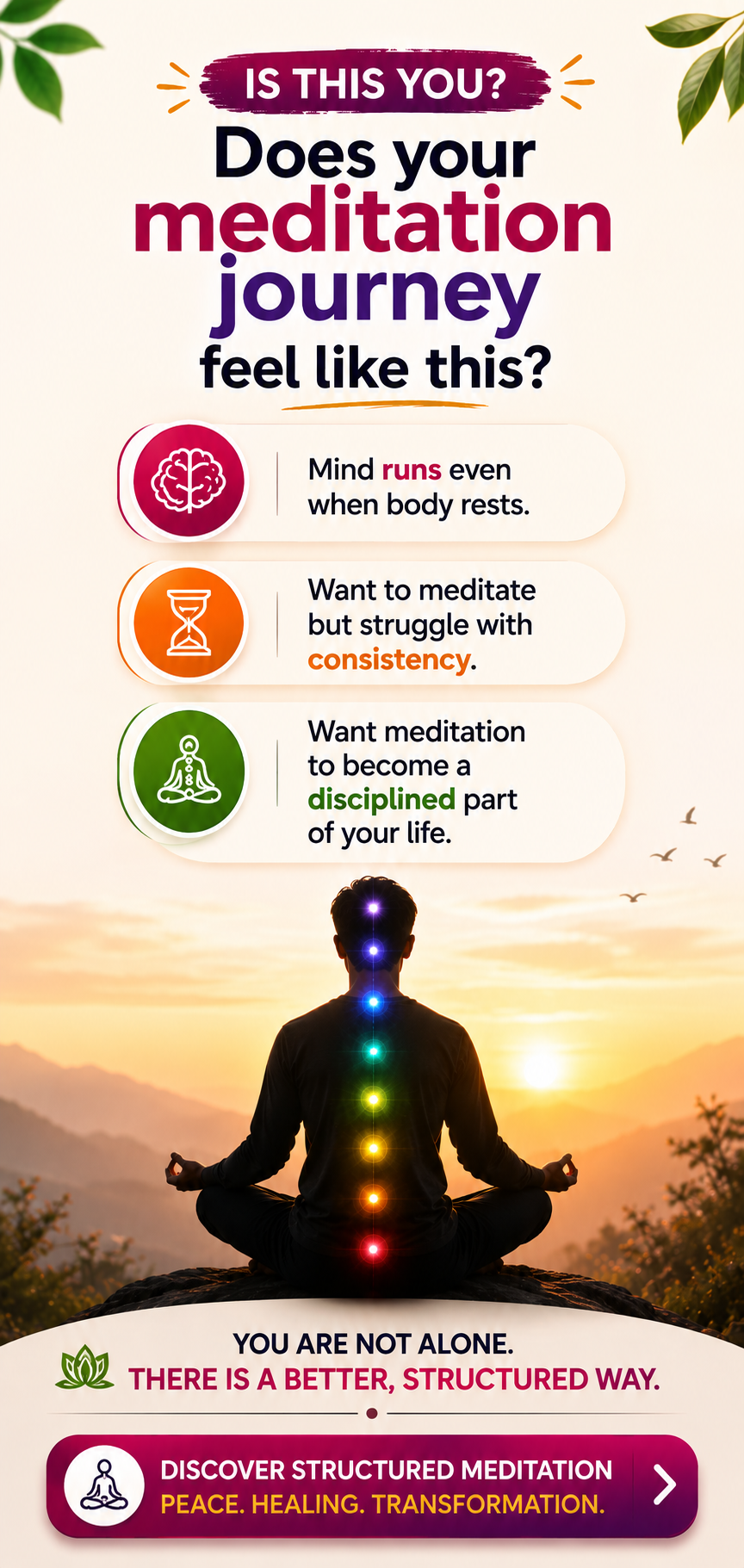 Is This You meditation journey visual with chakra meditation and structured practice message